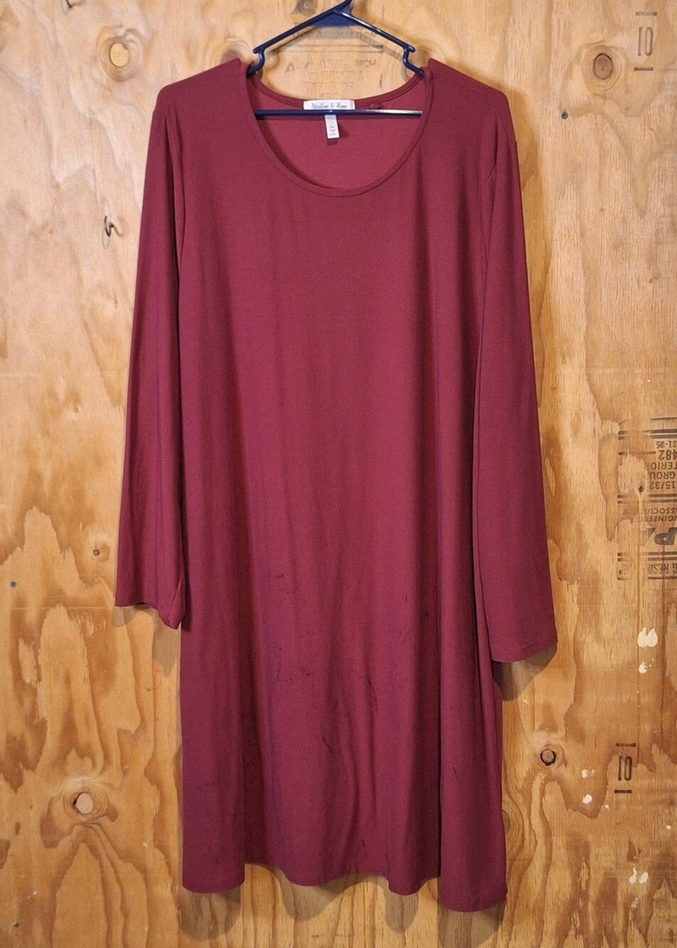 Harlow & Rose Shirt Dress Women's 3X Maroon Minimalist Neutral Basic Simple